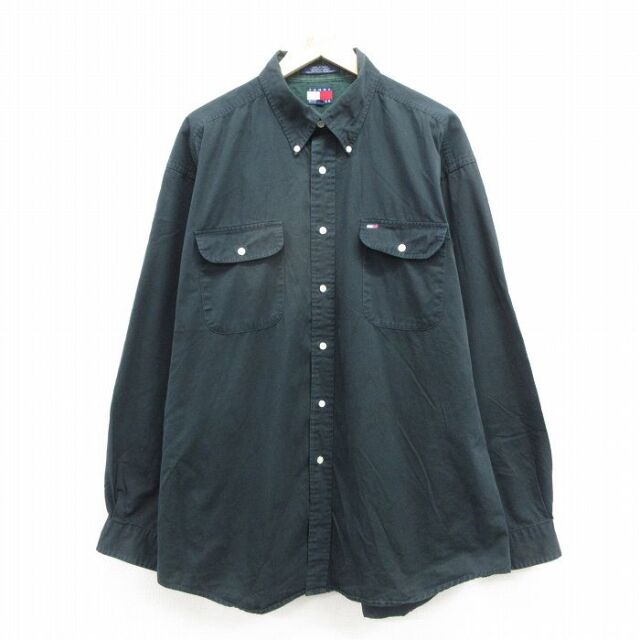トミーヒルフィガー 90s 長袖シャツ ワンポイントロゴ グリーン メンズXL相当 | 古着