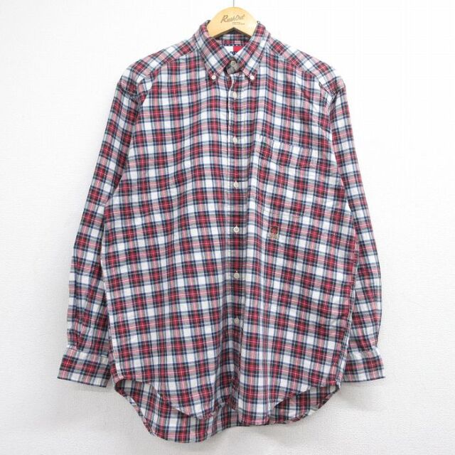 トミーヒルフィガー 90s 長袖シャツ ワンポイントロゴ レッドチェック メンズL相当 | 古着