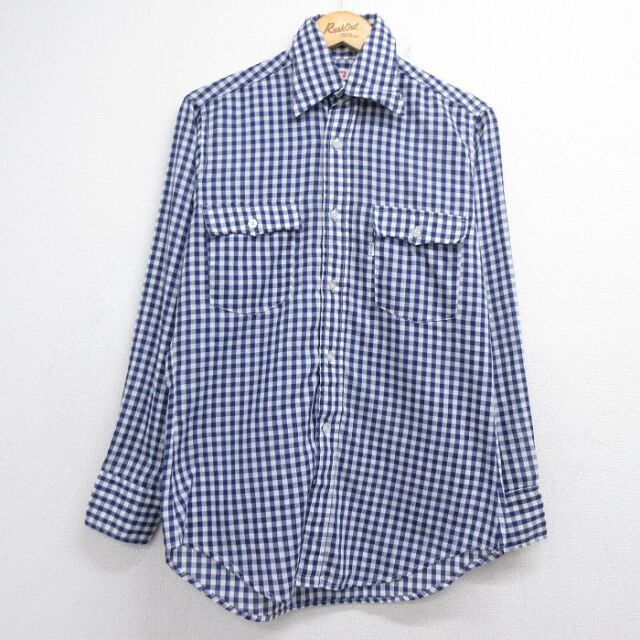 リーバイス 70s 長袖シャツ ギンガムチェック ネイビー メンズM相当 | 古着
