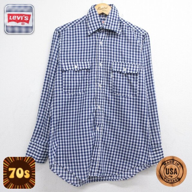リーバイス 70s 長袖シャツ ギンガムチェック ネイビー メンズM相当 | 古着