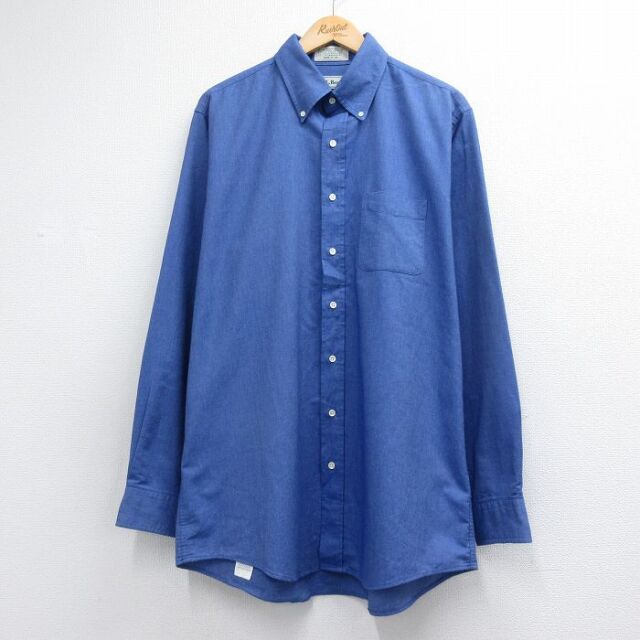 XL★古着 エルエルビーン 長袖 ブランド シャツ メンズ 90年代 90s 大きいサイズ ロング丈 ボタンダウン ブルー 26jul06