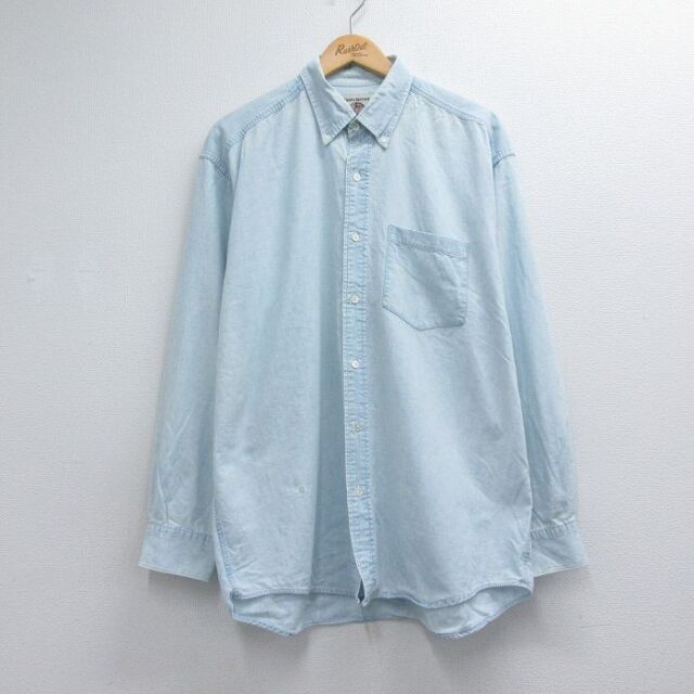 XL★古着 バナナリパブリック 長袖 ブランド シャンブレー シャツ メンズ 90年代 90s ロング丈 コットン ボタンダウン ライトブルー【spe】 26jul06