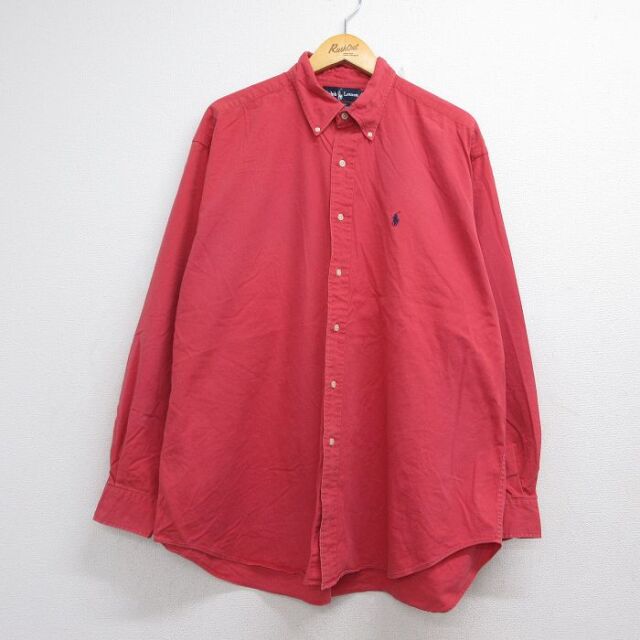 ラルフローレン 90s 長袖シャツ ワンポイントロゴ ピンク メンズXL相当 | 古着