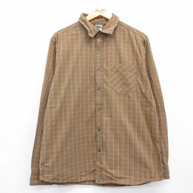 ノースフェイス 00s 長袖シャツ チェック ブラウン メンズL相当 | 古着