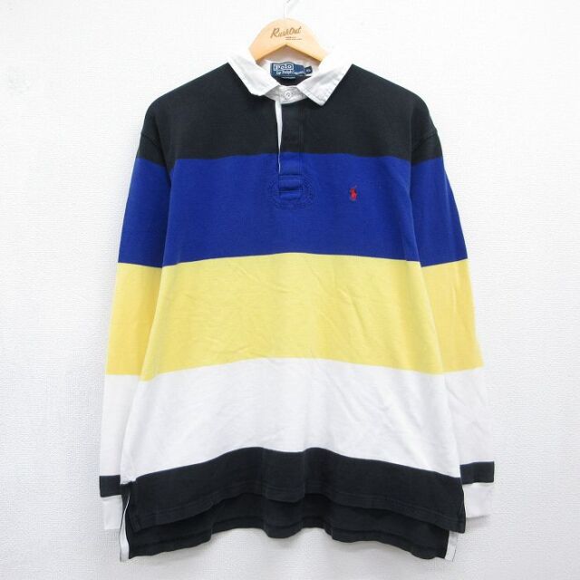 XL★古着 ラルフローレン 長袖 ブランド ラガー シャツ メンズ 90年代 90s ワンポイントロゴ 鹿の子 コットン ブラック ボーダー【spe】 26jul10