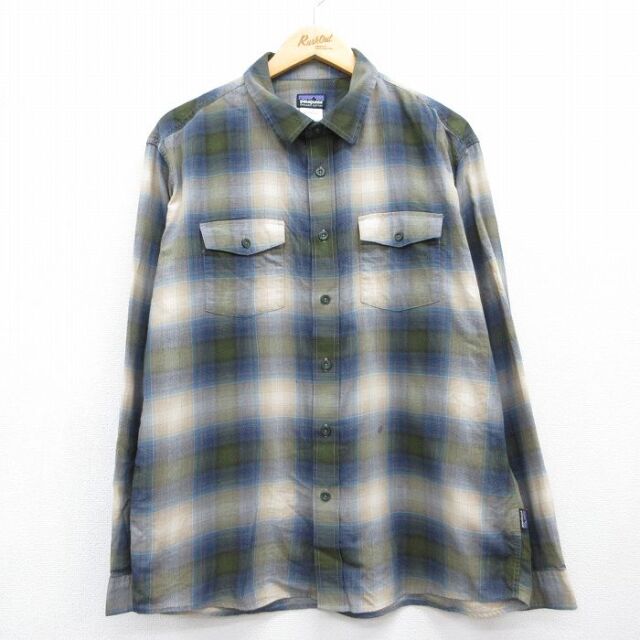 L★古着 パタゴニア patagonia 長袖 ブランド シャツ メンズ ネイビー オンブレ チェック【spe】 26jul10