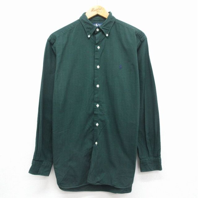 ラルフローレン 90s 長袖シャツ ワンポイントロゴ グリーンチェック メンズL相当 | 古着