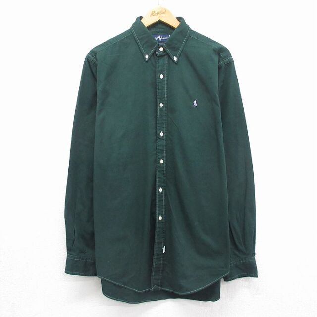 ラルフローレン 90s 長袖シャツ ワンポイントロゴ グリーン メンズXL相当 | 古着