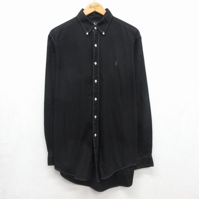ラルフローレン 90s 長袖シャツ ワンポイントロゴ ブラック メンズXL相当 | 古着