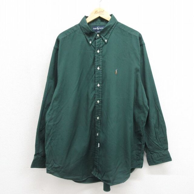 ラルフローレン 90s 長袖シャツ ワンポイントロゴ グリーン メンズXL相当 | 古着