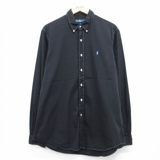 ラルフローレン 90s 長袖シャツ ワンポイントロゴ ブラック メンズL相当 | 古着