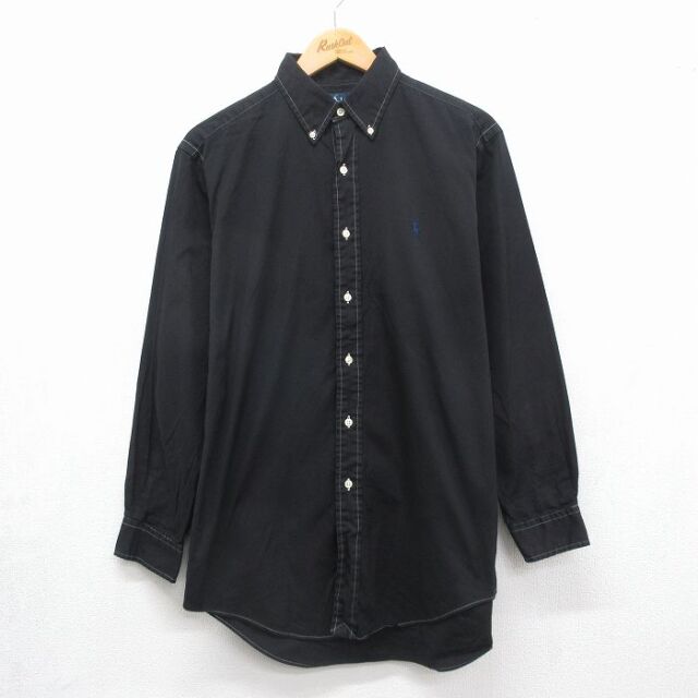 ラルフローレン 90s 長袖シャツ ワンポイントロゴ ブラック メンズL相当 | 古着