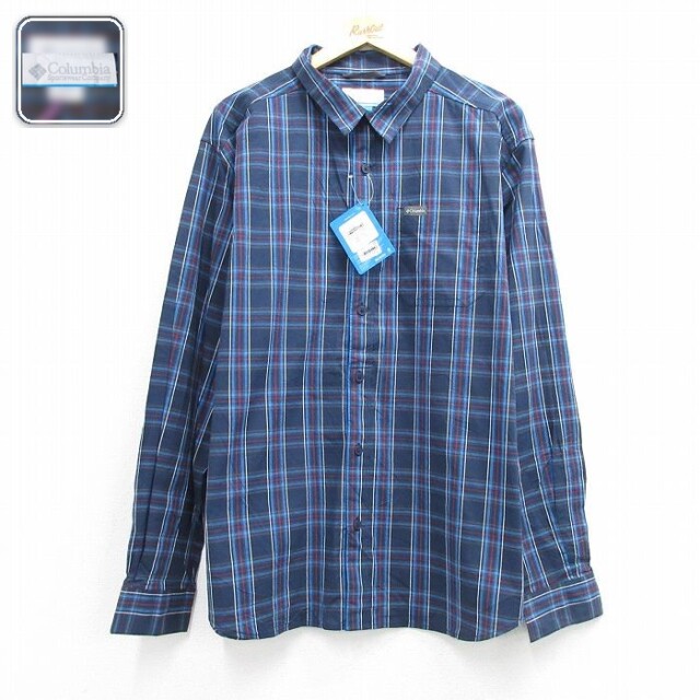 コロンビア 長袖シャツ ネイビーチェック メンズXL相当 | 古着