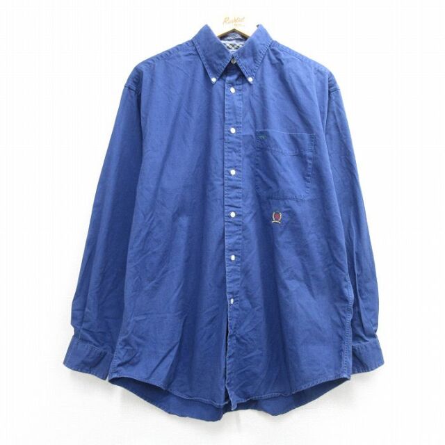 トミーヒルフィガー 90s 長袖シャツ ワンポイントロゴ ブルー メンズXL相当 | 古着