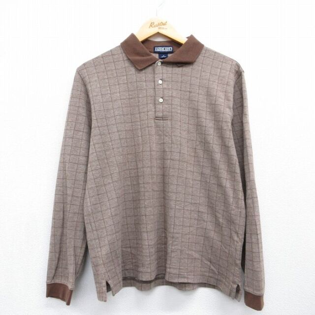 ランズエンド 00s 長袖ポロシャツ チェック ブラウン メンズM相当 | 古着