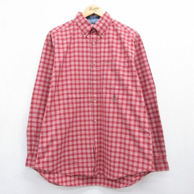 トミーヒルフィガー 90s 長袖シャツ ワンポイントロゴ レッドチェック メンズXL相当 | 古着
