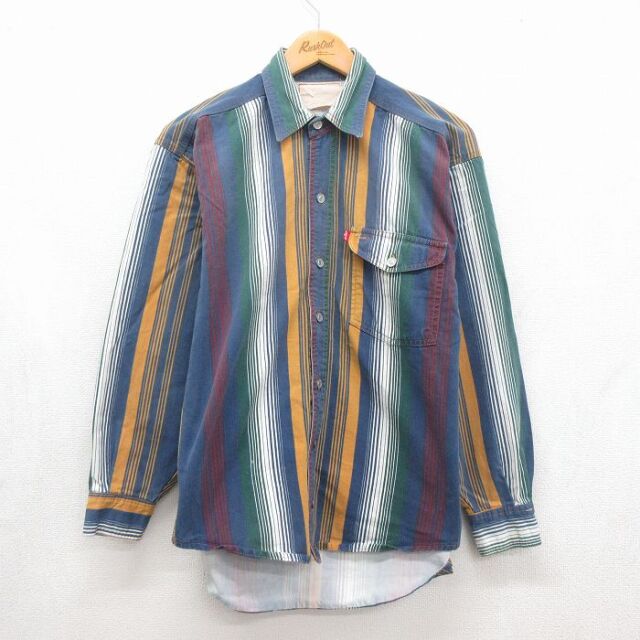 L★古着 リーバイス Levis 長袖 ブランド シャツ メンズ ネイビー ストライプ【spe】 26aug06