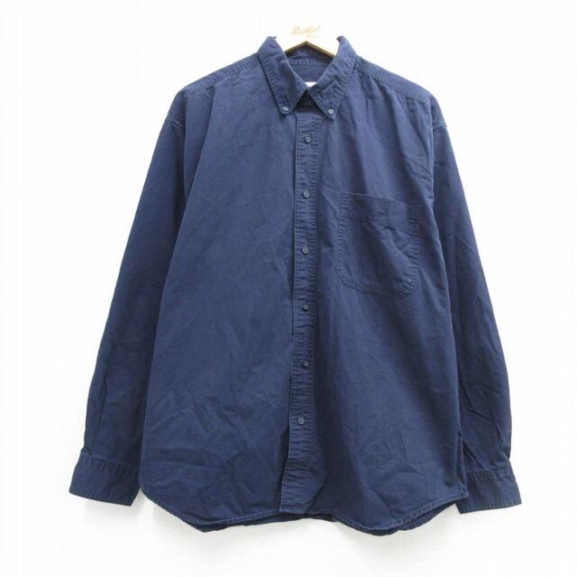 XL★古着 長袖 ブランド シャツ メンズ 00年代 00s 大きいサイズ コットン ボタンダウン ネイビー 26aug06