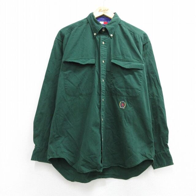 トミーヒルフィガー 90s 長袖シャツ ワンポイントロゴ グリーン メンズXL相当 | 古着