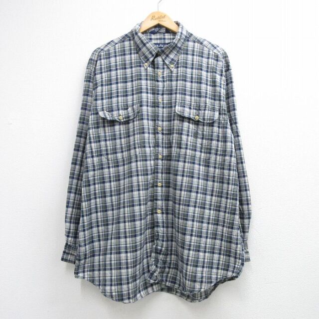 ノーティカ 90s 長袖シャツ ワンポイントロゴ ネイビーチェック メンズXL相当 | 古着