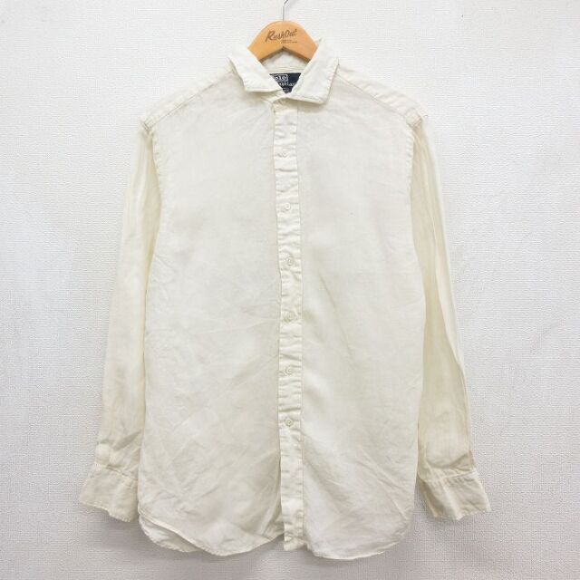 L★古着 ラルフローレン 長袖 ブランド シャツ メンズ 90年代 90s ESTATE リネン 生成り ベージュ【spe】 26aug06