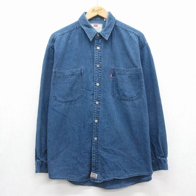 XL★古着 リーバイス Levis 長袖 ブランド シャツ メンズ 00年代 00s コットン ネイビー デニム【spe】 26aug06