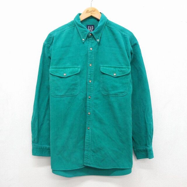 L★古着 ギャップ GAP 長袖 ブランド シャツ メンズ 90年代 90s コーデュロイ 太畝 コットン ボタンダウン グリーン【spe】 26aug07
