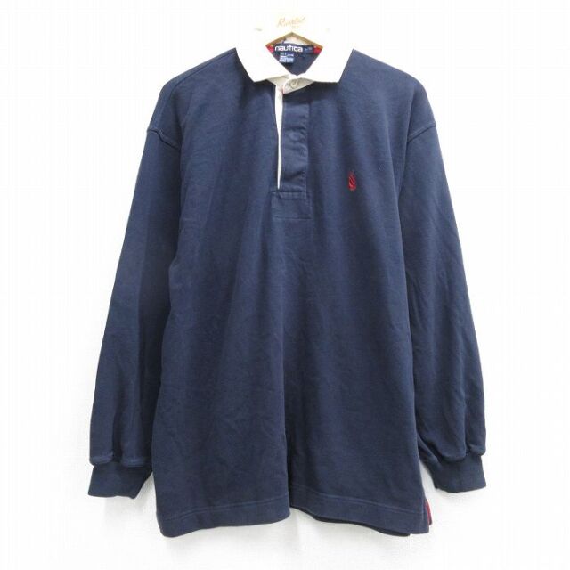 ノーティカ 90s 長袖ラガーシャツ ワンポイントロゴ ネイビー メンズL相当 | 古着