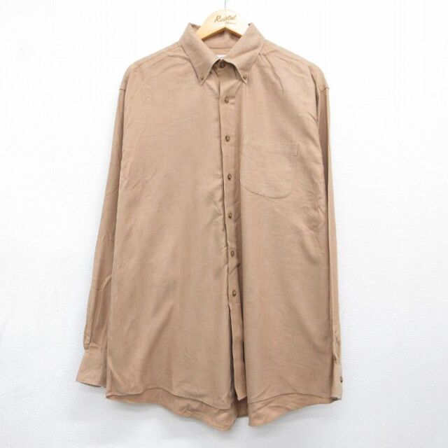 XL★古着 ブルックスブラザーズ 長袖 ブランド シャツ メンズ ヘリンボーン 大きいサイズ ロング丈 カシミヤ カシミア ボタンダウン ブラウン【spe】 26aug10