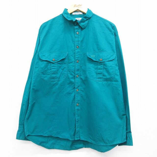 XL★古着 ドッカーズ 長袖 ブランド シャツ メンズ 90年代 90s ワンポイントロゴ コットン ボタンダウン グリーン【spe】 26aug12