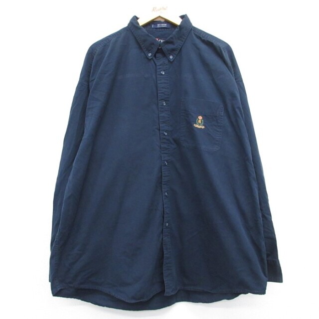 ラルフ チャプス CHAPS RL 長袖 ブランド シャツ 90s ロング丈 ワンポイントロゴ コットン ボタンダウン ブラック メンズXL相当 | 古着