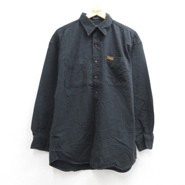 L★古着 ラルフローレン チャップス CHAPS RL 長袖 ブランド シャツ メンズ 90年代 90s コットン ブラック 26aug18