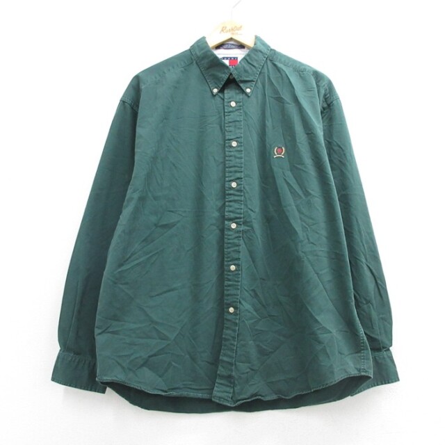 トミーヒルフィガー 90s 長袖シャツ ワンポイントロゴ グリーン メンズXL相当 | 古着
