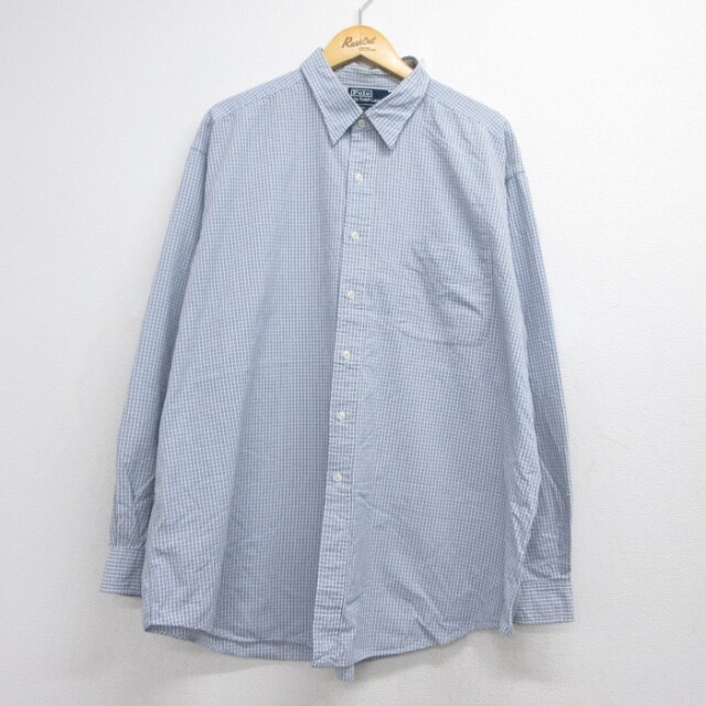 XL★古着 ラルフローレン Ralph Lauren 長袖 ブランド シャツ メンズ 90年代 90s LOWELL SPORT コットン ボタンダウン ホワイト チェック 26aug18