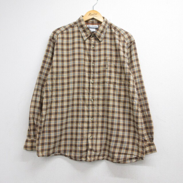 コロンビア 00s 長袖シャツ チェック オリーブ メンズXL相当 | 古着
