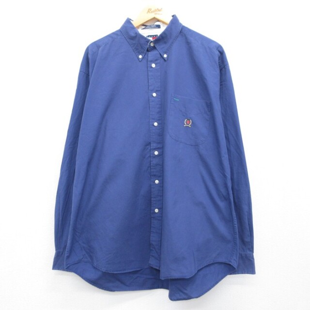 トミーヒルフィガー 90s 長袖シャツ ワンポイントロゴ ブルー メンズXL相当 | 古着