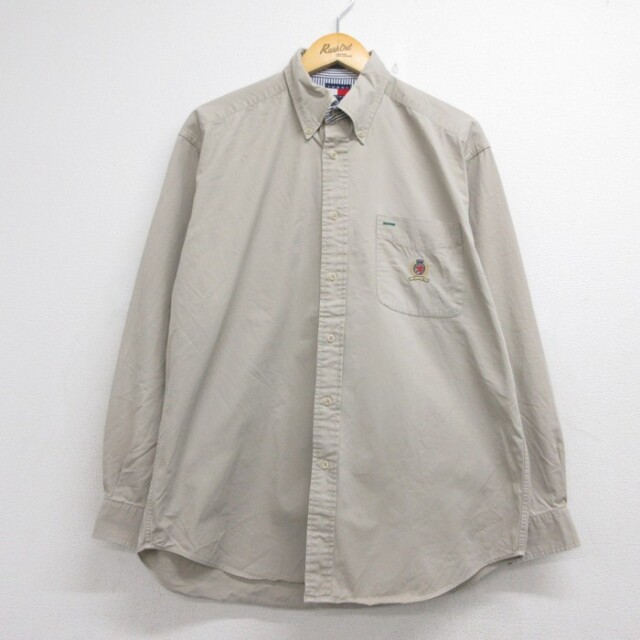 トミーヒルフィガー 90s 長袖シャツ ワンポイントロゴ ベージュ メンズXL相当 | 古着