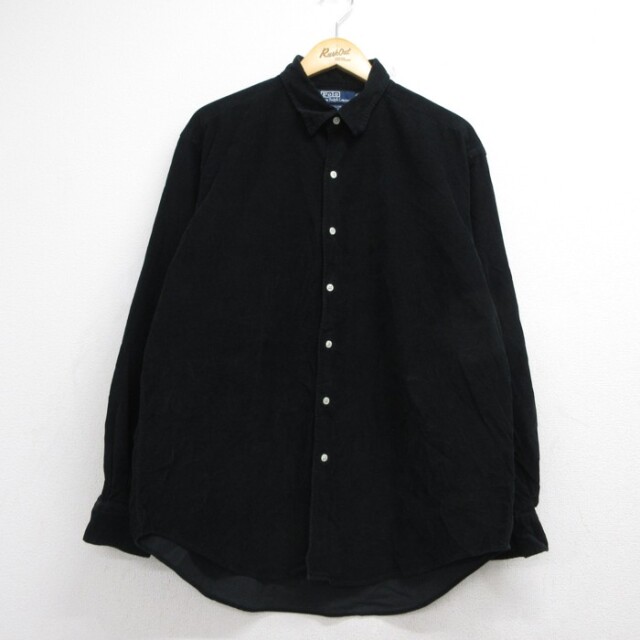XL★古着 ラルフローレン Ralph Lauren 長袖 ブランド シャツ メンズ 90年代 90s コーデュロイ MARLOWE コットン ボタンダウン ブラック【spe】 26aug21