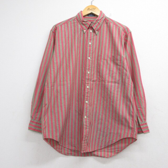 ノーティカ 90s 長袖シャツ ストライプ レッド メンズXL相当 | 古着
