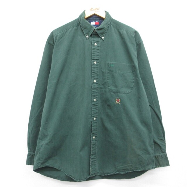 トミーヒルフィガー 90s 長袖シャツ ワンポイントロゴ グリーン メンズXL相当 | 古着