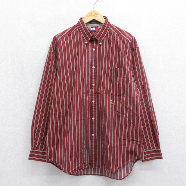 トミーヒルフィガー 90s 長袖シャツ ストライプ レッド メンズXL相当 | 古着