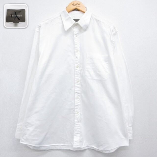 カルバンクライン 長袖シャツ 胸ポケット ホワイト XL | 古着 26aug26