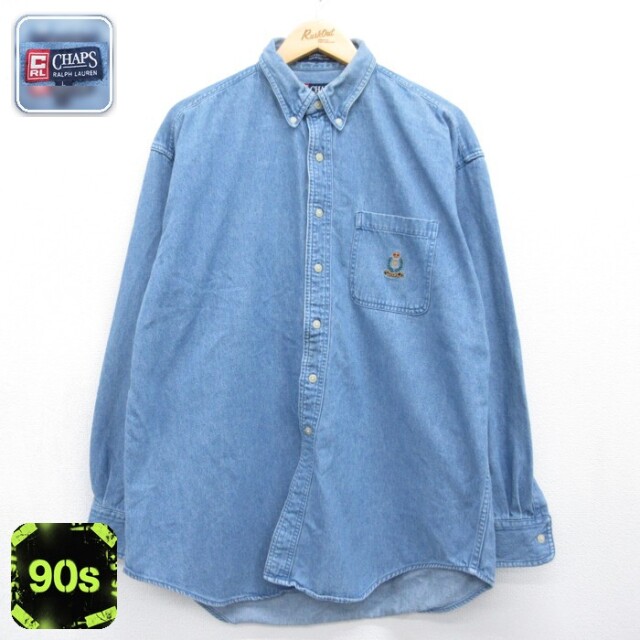 ラルフローレン 90s 長袖シャツ ワンポケット ネイビー XL | 古着 26aug26