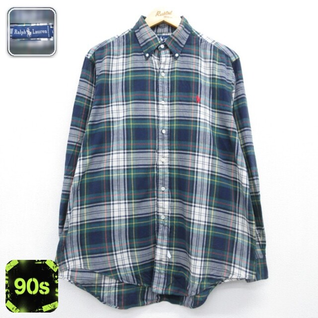 ラルフローレン 90s 長袖シャツ タータンチェック グリーン XL | 古着 26aug26