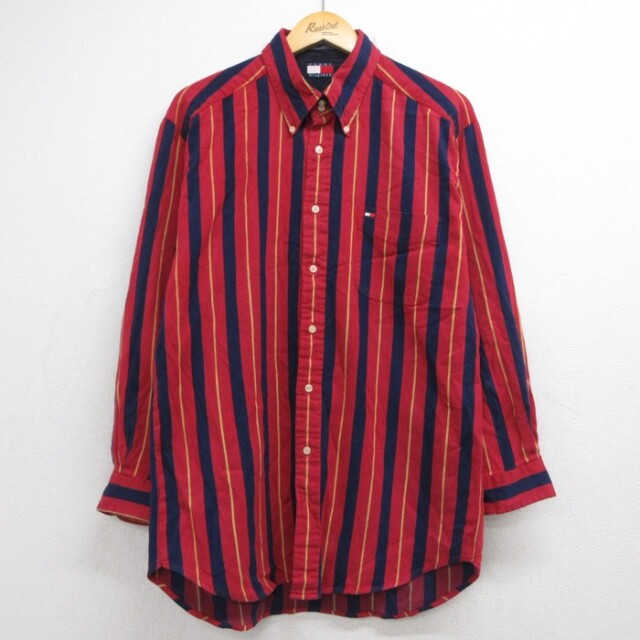 トミーヒルフィガー 90s 長袖シャツ レッドストライプ M | 古着 26aug26