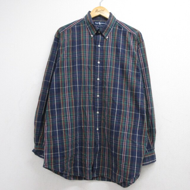 ラルフローレン 90s 長袖シャツ ネイビーチェック XL | 古着 26aug26