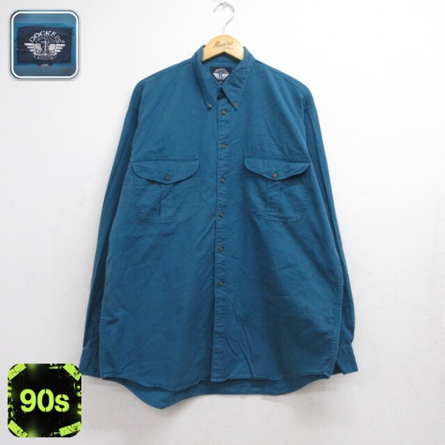 ドッカーズ 90s 長袖シャツ フラップポケット ブルー XL | 古着 26aug26