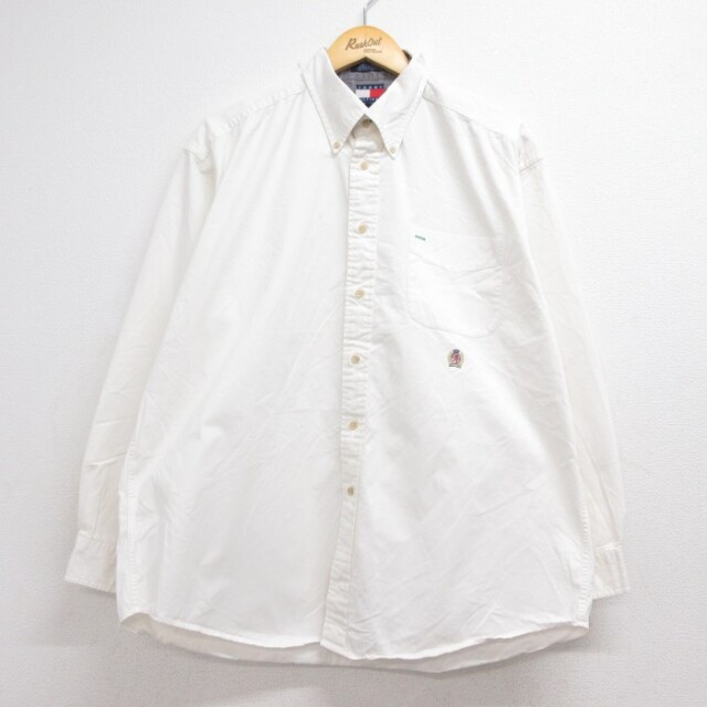 トミーヒルフィガー 90s 長袖シャツ 刺繍 ホワイト XL | 古着 26aug26