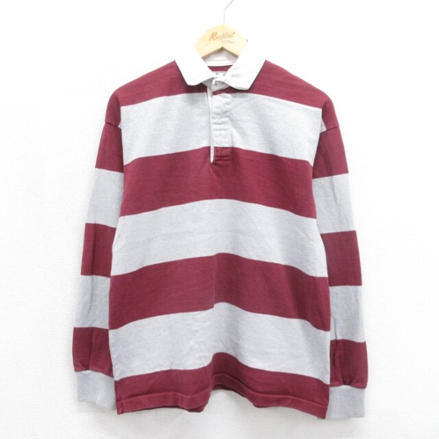 L★古着 L.L.Bean エルエルビーン 長袖 ブランド ラガー シャツ メンズ 80年代 80s コットン USA製 レッド ボーダー【spe】 26aug31