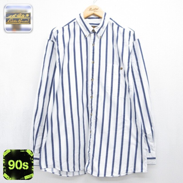 エディーバウアー 90s 長袖シャツ ストライプ ホワイト メンズL相当 | 古着